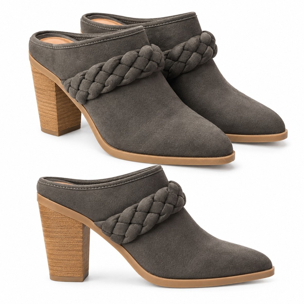 UNIVERSAL THREAD Faux Suede Western Mules Sz 8.5 Gray Braid Block Heel Cowgirl